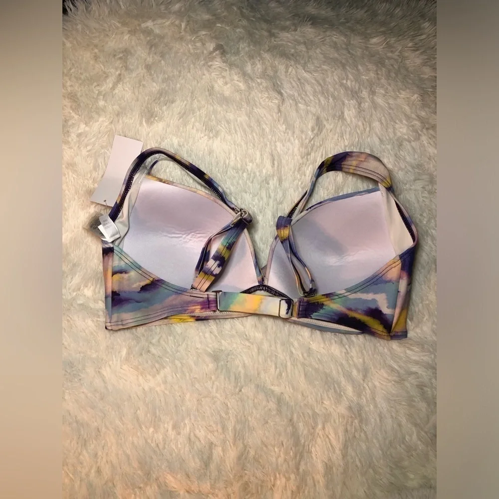 VENUS Purple and Yellow Marble Bikini Top with Adjustable Straps DDD
